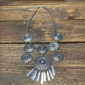 Bold Silver Bohemian Necklace with Medallions